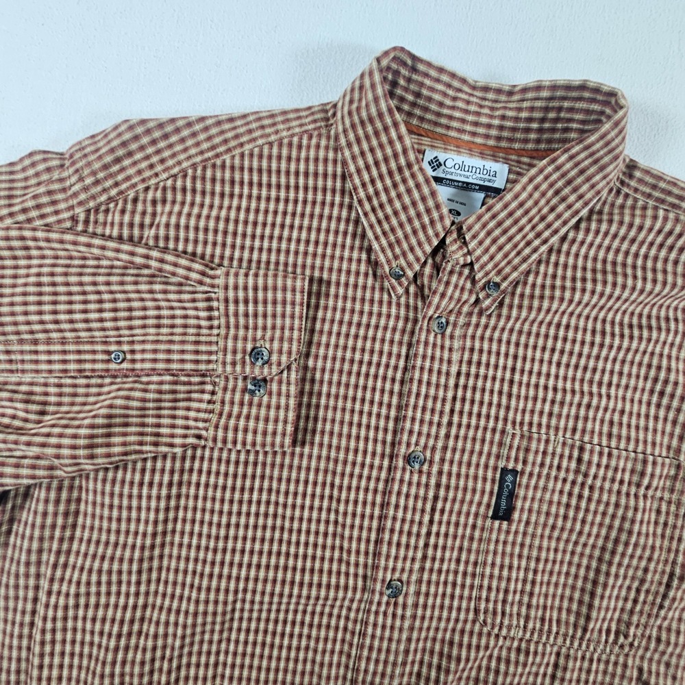 Columbia Button Down Shirt Mens XL Brown Plaid Cotton Long Sleeve XM7938-640